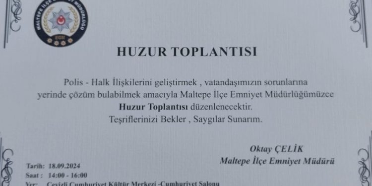 MALTEPE HUZUR TOPLANTISI 18 EYLÜL 2024 ÇARŞAMBA GÜNÜ YAPILACAK